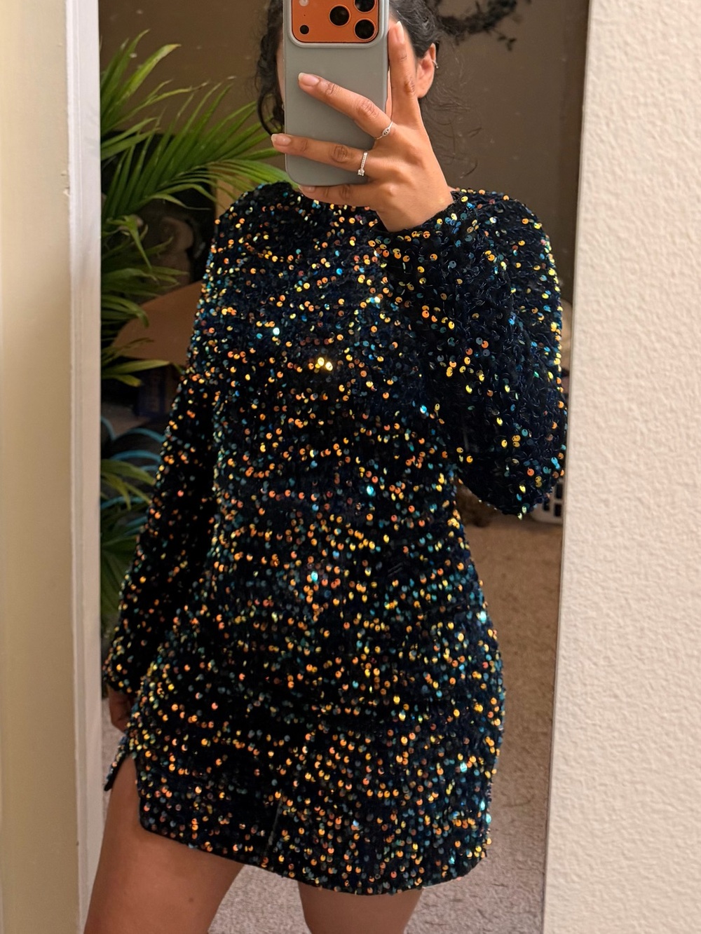 Black Sequin Long Sleeve Dress